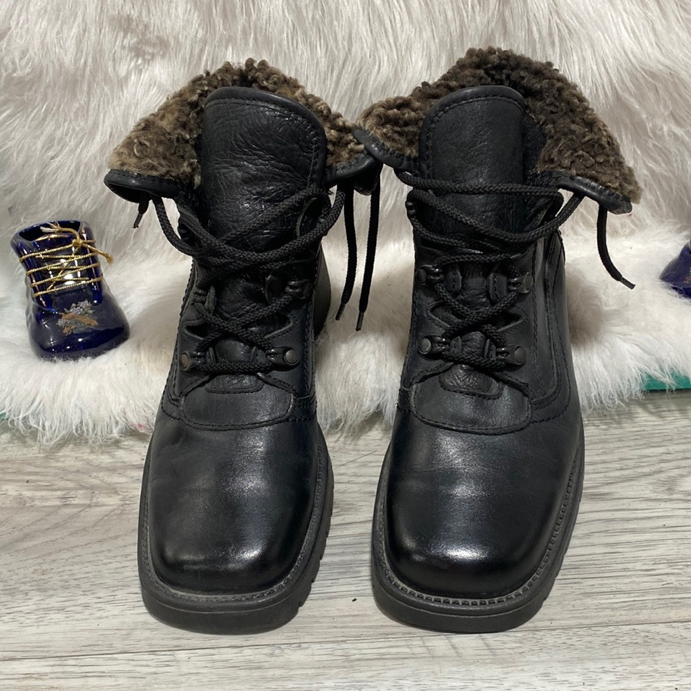 Barbo Womens Black Leather Lace up Fleece Lined Ankle Canadian Boots 10 M